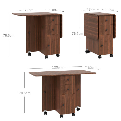 Homcom HOMCOM Folding Dining Table, Drop Leaf Table With Drawers Brown 2