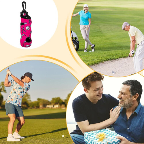 Golf ball bag with keychains, lightweight accessory with 3tee capacity, pink. 2