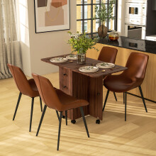 HOMCOM Folding Dining Table, Drop Leaf Table With Drawers Brown