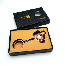 Auto-onderdeeldecoratie, gepolijste turbosleutelhanger met draaiende beweging en ledverlichting, lichtgevende creatieve turbosleutelhanger.