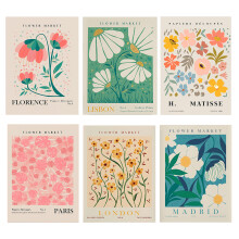 Imprimeuri murale pastelate daneze estetice, poster pentru piața de flori, set de 6 tablouri abstracte pe pânză, design minimalist de pictură cu
