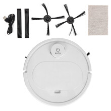 Robô aspirador de chão automático recarregável com controle de um botão, rodas universais, design leve e compatível com diversos tipos de piso.