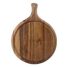 Wooden Pizza Board 9 Inch Round Serving Tray with Handle for Bread and Baking