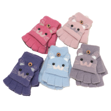 Konvertible Flip Top-handsker til børn, fingerløse vintervanter med halv finger og sødt mønster, varmt materiale, blødt og varmt foret til