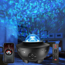 Inúmeras opções de iluminação! Escolha entre 21 opções fascinantes com o nosso projetor Galaxy, que inclui alto-falante Bluetooth e