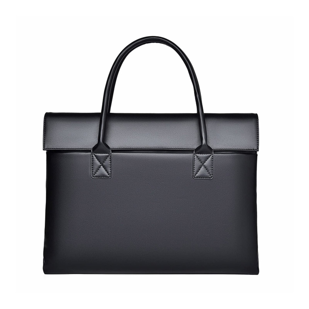 Pu Leather Laptop Bag 14 Inch With Handles And Buckle, Multifunctional Organizer For Computer Files Black 9189345128615