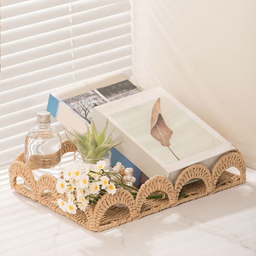 Panier d'affichage de bureau en rotin, plateau de rangement de 1