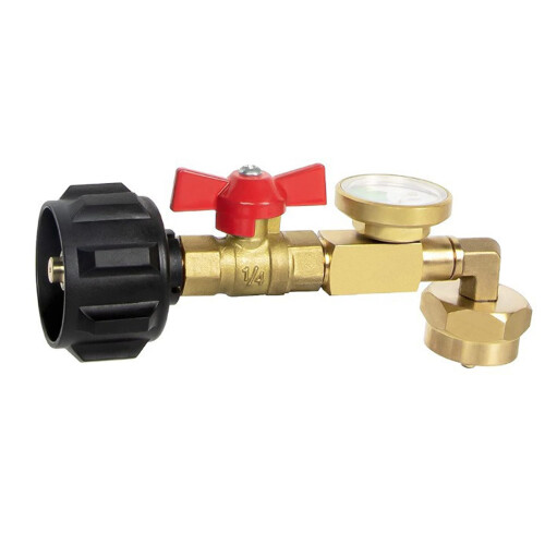 Propane Refill Adapter Solid Brass for 1 lb Bottles with LeakProof Shut Off Valve