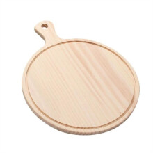 Wooden Pizza Serving Board with Handle 10 Inch Solid Wood Round Tray for Bread and Steak