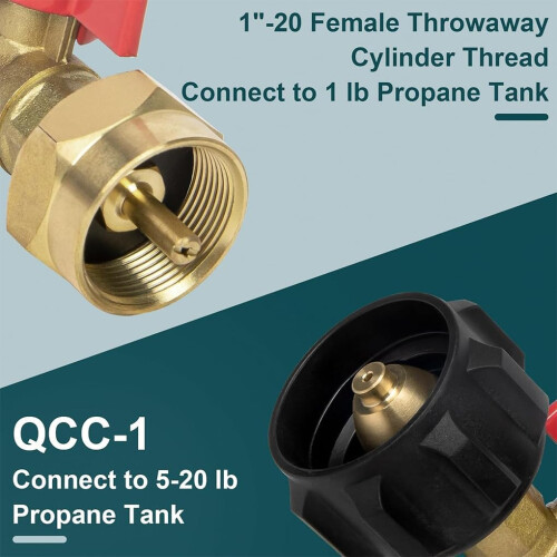 Propane Refill Adapter Solid Brass for 1 lb Bottles with LeakProof Shut Off Valve 2
