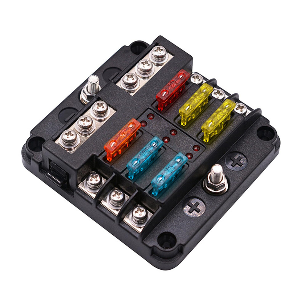 Power Distribution Box Holder, 6Way Terminal Block With Led Warning Lamp, For Car, Boat, Marine, Trike, Truck 9365049047968