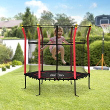 HOMCOM 5.4FT Kids Trampoline With Enclosure Indoor for 3-10 Years Red