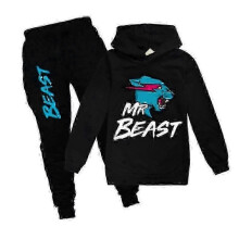 (9-10 Years, Black) Mr Beast Lightning Cat Kids Boys Girls Tracksuit Pullover Hoodie Jogging Pants Outfit 2pcs/set