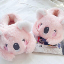 (M38-40,2)Cute Pink Gray Koala Cartoon Animal Plush Slippers Female Winter Warm Koala Home Woman Slipper