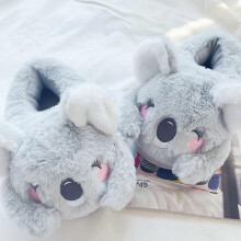 (S35-38,4)Cute Pink Gray Koala Cartoon Animal Plush Slippers Female Winter Warm Koala Home Woman Slipper