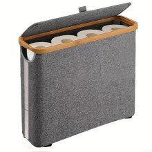 Toilet Paper Basket, Bathroom Storage Box, Stand with Lid, Multifunctional Toilet Paper Basket, Holds up to 12 Toilet Paper Rolls (Grey) gray