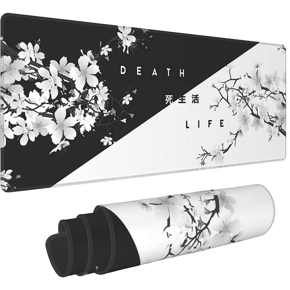 Desk Pad For Gamers, 80X30 Cm Cherry Blossom With Ultra-Smooth Fabric Surface, Stylish Design Elevates Any Workspace Black/White 9128293988193