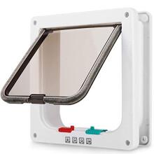 Cat Flap Door with 4Way Lock Security Flap for Dog Cat Kitten Small Pet Gate Door Kit Cat Door Pet Supplies Cat Door 462 (Color: White, Size: S)