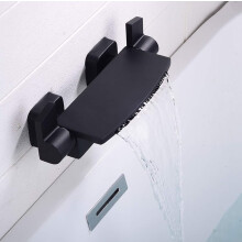 Black Wall Mounted Waterfall Bath Mixer Tap with Hand Shower, Wide Spout Fast Filling Faucet