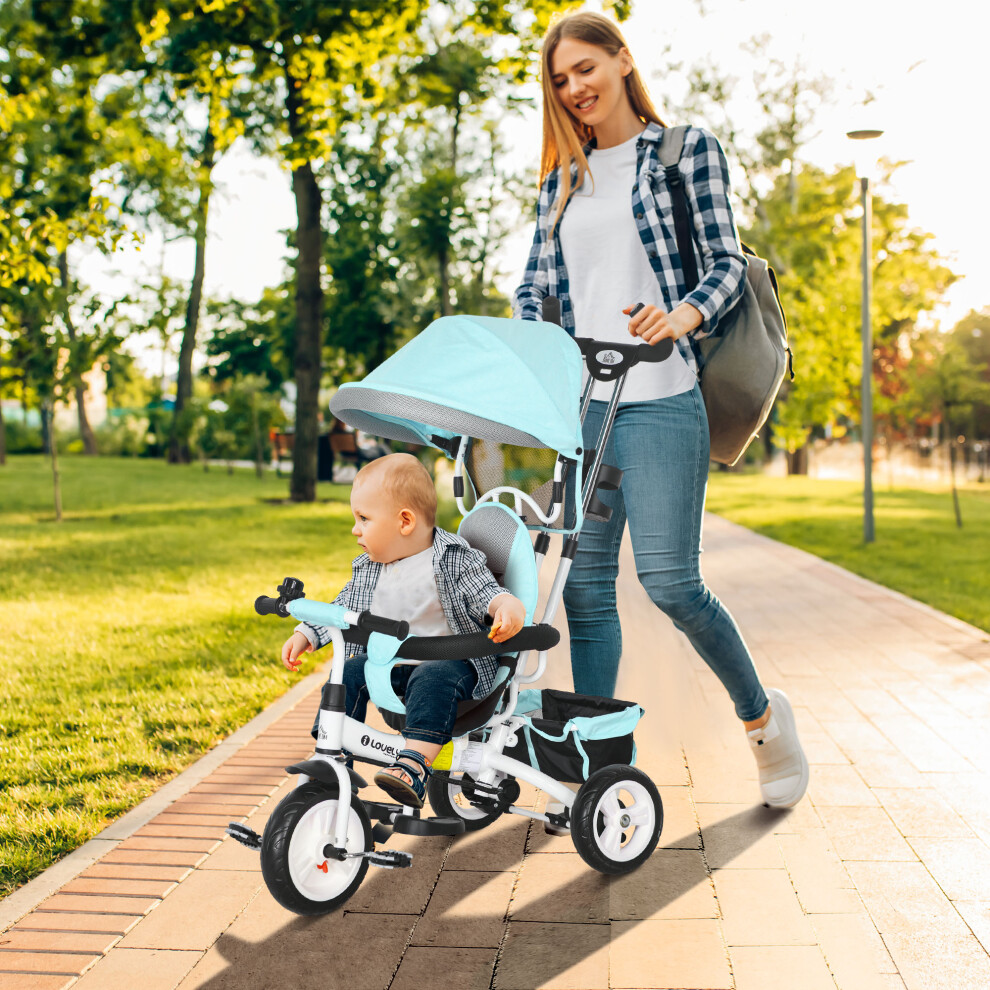 Bobobiy Green 6 In 1 Kids Trike Push Bike W/ Push Handle, Canopy, 5-Point Safety Belt, Storage, Footrest, Brake, For 1-5 Years, - Image 4