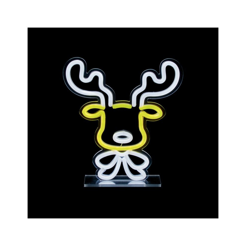 Premier Neon Led Christmas Reindeer Sign Small Table Top Decoration 25Cm Light