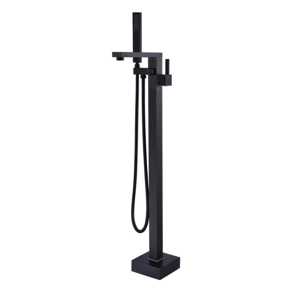 Freestanding Bathtub Faucet, Brass Tub Filler, Floor Mounted, 1Handle Mixer With Hand Shower, Hot/Cold, Chrome/Black 9189345131110