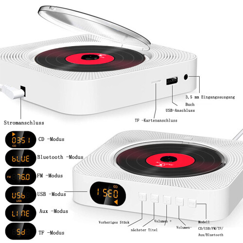 Portable Home CD Music Player, Rechargeable Battery with Timer, LED Display for Great Gift (Compact Design) 2