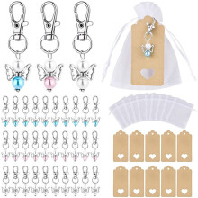Thank You Kraft Tags for Guest Return Favors, Angel Favor Keychains with Organza Gift Bags, Multiple Usage Pendant Hollow Wing Design, DIY Kraft Tags