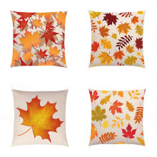 Premium Craft Maple Leaf Design, Linen Fabric Decorative Pillow Covers for Autumn Theme Living Spaces