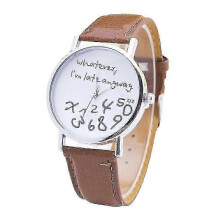 (Brown) Sijiali Women Whatever Im Late Anyway Letter Round Dial Faux Leather Strap Quartz Watch Fast
