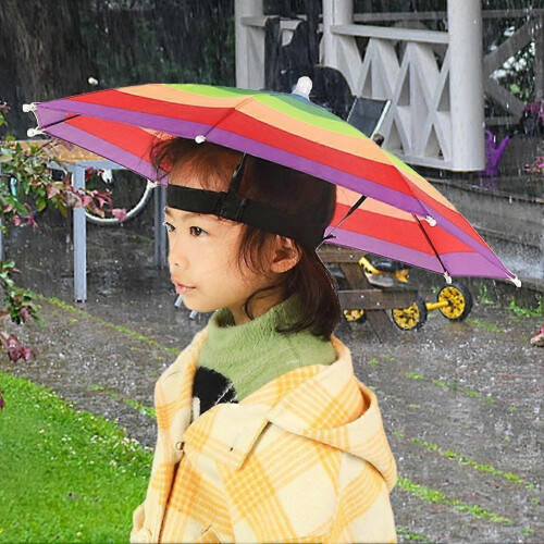 (1pcs,A)Kids Umbrella Hat with UV Protection Foldable Rain Sun Shield for Outdoor Adventures Adjustable Strap 1