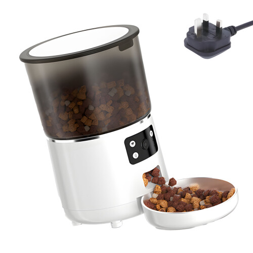 Automatic Pets feeders Portion Controls Powers Backup For-White