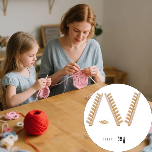 Relaxing Hand Weaving Set Oaken Frame Modifiable for Ease Crafts 2