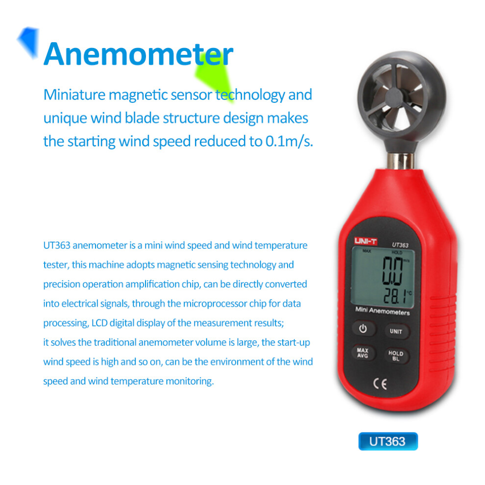 Uni-T Ut363 Handheld Mini Digital Anemometer For Wind & Air Flow Speed Lcd 7891368817613