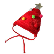 (Red Hat Multied Balls) Pet Dog Christmas Saliva Towel Hat Cartoon Pet Christmas Hat Universal Pet Hat Bib Colorful Pet Party Decorative Hat