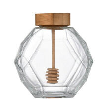Glass Honey Pot with Lid and Wooden Spoon, 380ml Honey Jar for Tea and Coffee Serving