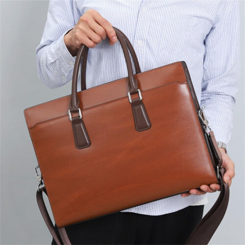 Men's Leather AntiTheft Briefcase With Password Lock, Cowhide, Multifunctional Business Bag, Light Grey 1