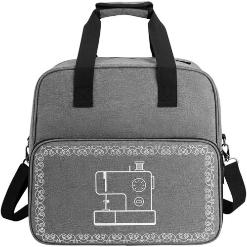 Overlock Small Sewing Machine Tote Bag with Shoulder Strap and Sturdy Handle Dual Purpose Storage, light grey, Unit size 2