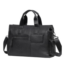 Men's Leather Laptop Briefcase, Leather, Sheepskin Interior, Office Shoulder Bag For Business, Black