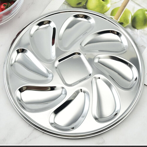 Functional Serving Dish Stainless Steel Oyster Plate Round Shellfish Seafood Serving Tray Various Shellfish 2