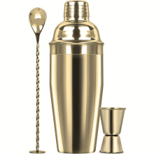 (Golden color) Professionelles 24-Unzen-Cocktail-Shaker-Set aus 18/8-Edelstahl mit Margarita-Mixer, Messbecher und Rührlöffel –