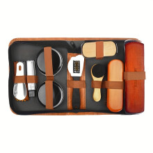 Kit de cuidado de zapatos de poliuretano marrón con cepillo, incluye esmalte y accesorios para botas, joyas, relojes,