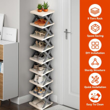 (Grau 9 Schichten) 9-stufiges, robustes Kunststoff-Schuhregal, platzsparender, vertikal stehender/regalfreier Montage-Schuh-Organizer mit