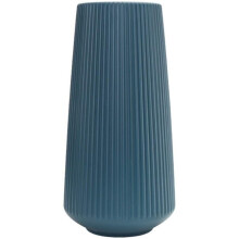 Blue Ceramic Vase With Modern Ribbed Design, Perfect For Fresh Or Dried Flowers, Multi-purpose Decorative Vase Elevates Your Living Room, Dining Table