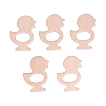Natural Wooden Baby Teething Toy, Handcrafted Quality Sturdy Wood Chew Ring with Cute Duck Shape for Infants Toddlers (5PCS)