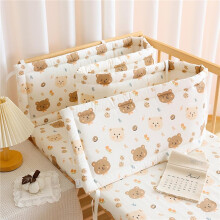 (240×28cm, N03) All-in-One-Kinderbettschutzset, atmungsaktive Kinderbetteinlage, gepolsterte Gitterabdeckung und Kopfteilschutz mit
