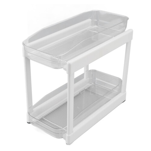 Space Saving Pull Out Cabinet Organizer Two Tier Under Sink Storage Unit With Handles And Stable Support Frame Easy Setup No Drilling Necessary Suitab