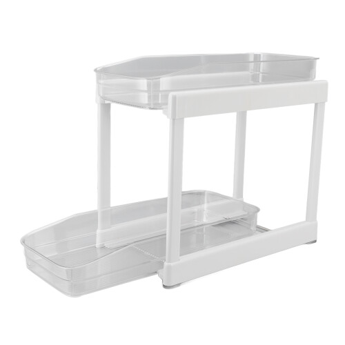 Space Saving Pull Out Cabinet Organizer Two Tier Under Sink Storage Unit With Handles And Stable Support Frame Easy Setup No Drilling Necessary Suitab 2