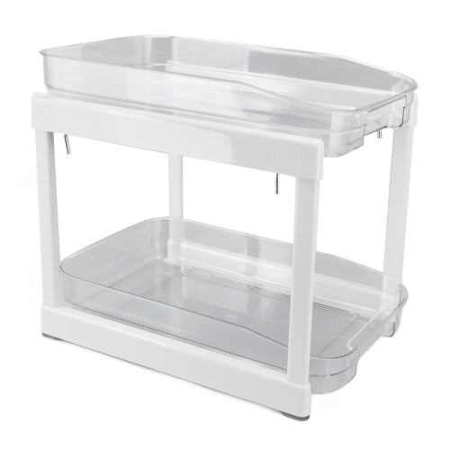 Space Saving Pull Out Cabinet Organizer Two Tier Under Sink Storage Unit With Handles And Stable Support Frame Easy Setup No Drilling Necessary Suitab 2