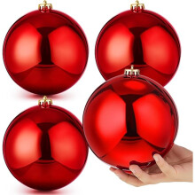 4 Stück große 6 Zoll/15 cm rote, metallisch glänzende, kugelförmige Weihnachtsbaumdekorationen – robuster, langlebiger